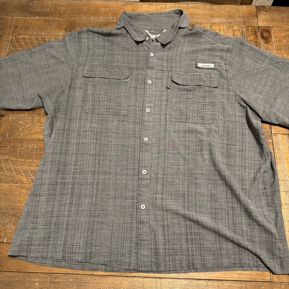 Habit Men's 3XL Vented Fishing Shirt Short Sleeve Button Down Gray UPF 40+